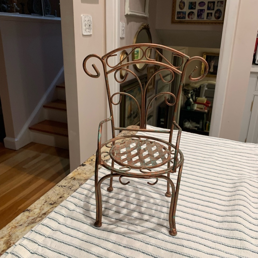 Ornate Copper-Tone Metal Chair Accent Sculpture